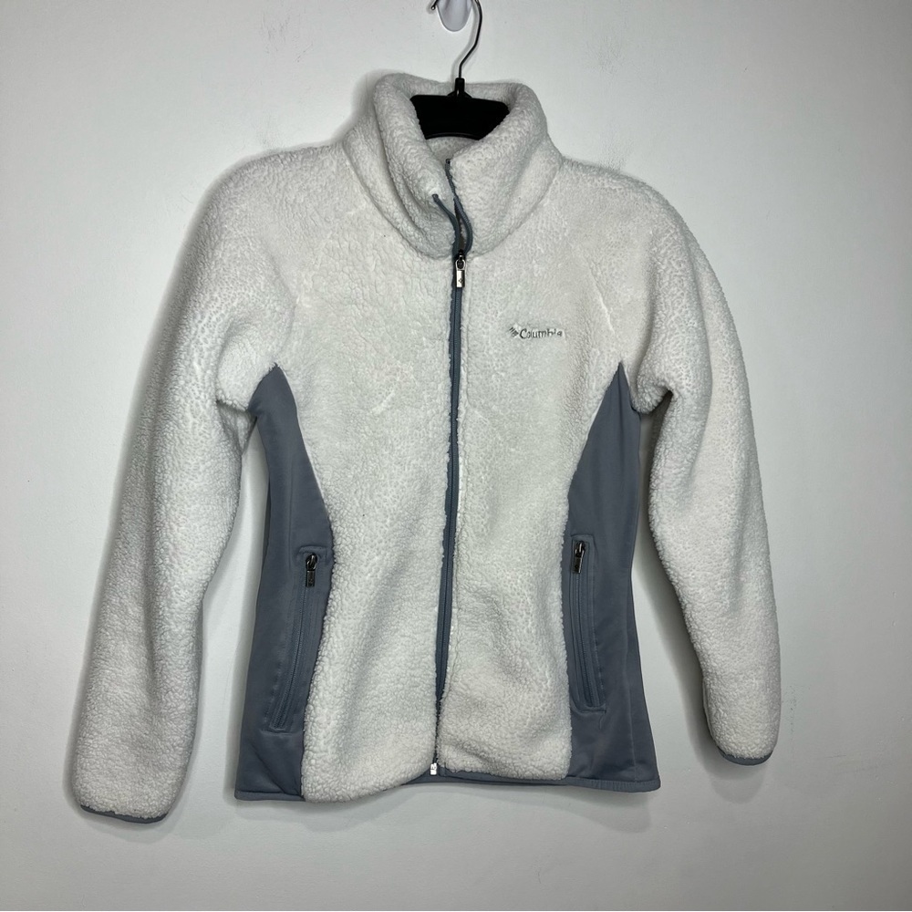 Columbia fast beauty plush fleece Sherpa full zip jacket white & gray size small